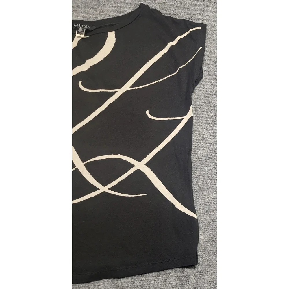 Lauren Ralph Lauren Logo-Print Short-Sleeve Black Top T-Shirt Woman's Size Small